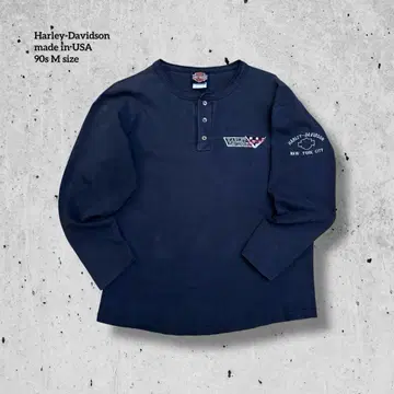 90s USA Harley-Davidson 자수 로고 헨리넥 긴팔 티셔츠