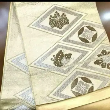 중고 후쿠로 오비 육통 무늬 순수 실크 골드 컬러 자수 후쿠로 오비