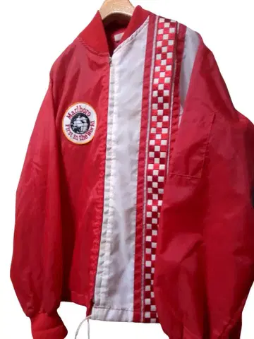 80s 말보로 체커 빅 프린트 빅 로고 자수 나일론 자켓 L