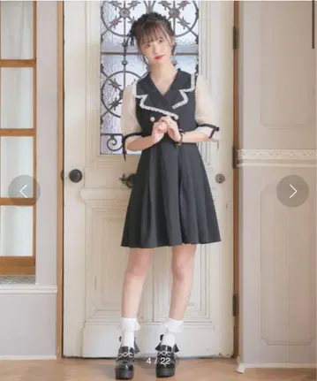 ROJITA 배색 시어 테일러드 원피스