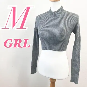 GRL 그레이 터틀넥 니트 M 리브 니트 크롭 숏 기장