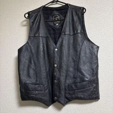 (초레어) 빈티지 Tiger Leather 블랙 가죽 베스트