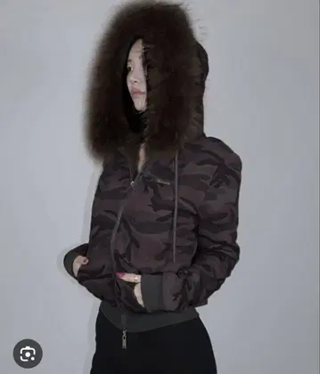 [ MEMECLE / 메메크루 ] 퍼 후드 더블 지퍼 후드티 카모 패턴