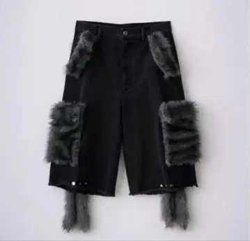 GRANCY 퍼 포켓 디자인 하프 데님 카고 팬츠 블랙 S