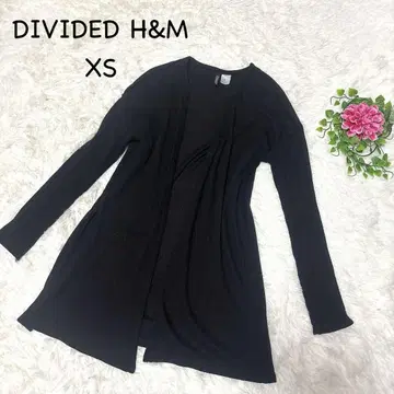 디바이디드 XS 블랙 리브 가디건 롱 버튼리스 토퍼