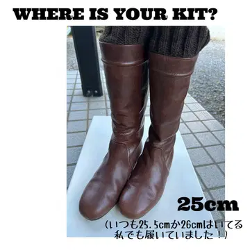 WHERE IS YOUR KIT 부츠 가죽 브라운 니트 롱 부츠