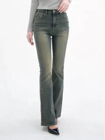 YILON 이로 SEMI FLARE DENIM WASH BLUE
