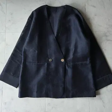 두두 DouDou 오간자 노카라 자켓 네이비 골드 버튼
