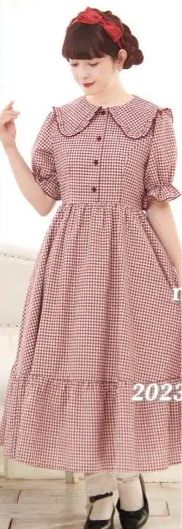 아오키 미사코 시마무라 깅엄 체크 원피스 m petit 사이즈 L