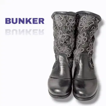 새상품급 BUNKER 부츠 레이스 자수 블랙 25cm