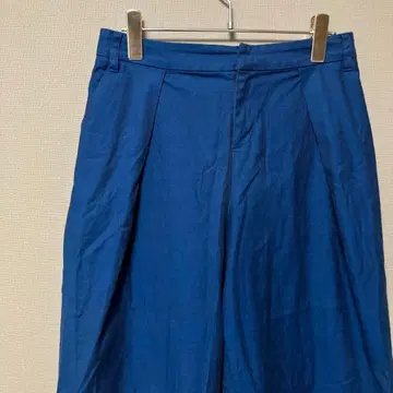메틀리제 턱 와이드 팬츠(M) 블루 무지 성숙 캐주얼 크롭 기장