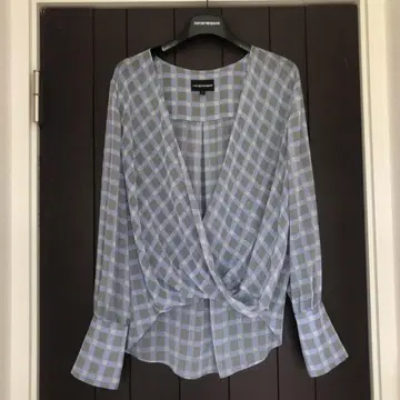 EMPORIO ARMANI 블루 그레이 계열 체크 무늬 긴팔 셔츠 40