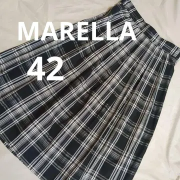 MARELLA 마레라 롱 스커트 타프타 턱 입은 스커트 체크 무늬