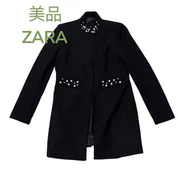 새상품급 ZARA 펄 장식 롱 자켓 블랙