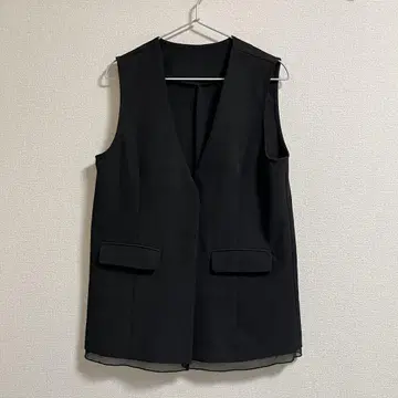 JUNOAH 소매 시어 레이어드 V넥 베스트