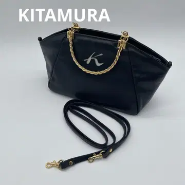 KITAMURA 가죽 숄더백 2way 토트백 골드 네이비