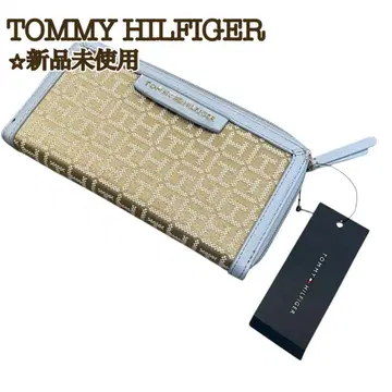 [ 새상품 ] 타미힐피거 장지갑 베이지 x 스카이블루 모노그램 로고 지갑