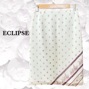 월드 ECLIPSE 스커트 M 아이보리 꽃무늬 무릎 기장 일본제