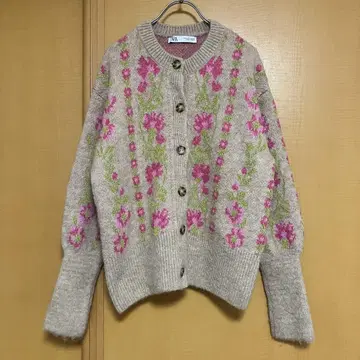 ZARA 자라 가디건 니트 크루넥 꽃무늬 여성용