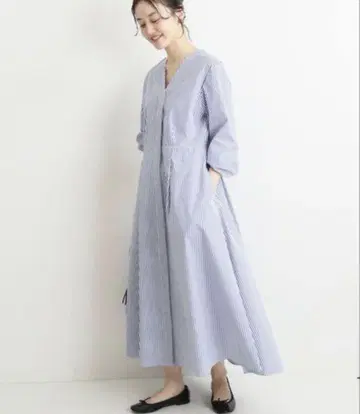 IENA* 스트라이프 노카라 셔츠 원피스