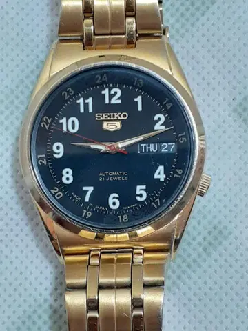 SEIKO 자동 와인딩 시계 골드 블랙 다이얼