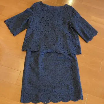 네이비 레이스 셋업 스커트