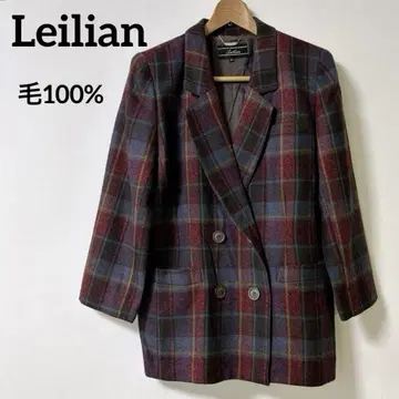 체크 무늬 더블 테일러드 자켓 레리안 Leilian 모 100%