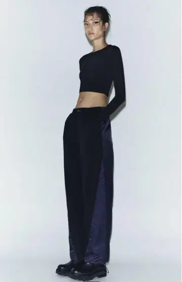 [ 미사용 ] ZARA 자라 콤비 나일론 조거 팬츠 블랙 x 네이비