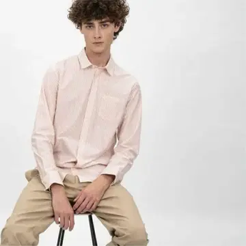 새상품급 라코스테 접촉 냉감 스트라이프 셔츠 긴팔 핑크 5 일본 L~XL