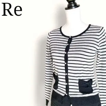 [ 새상품급 ] 알이이 고급! 울 보더 가디건 펄 단추 웜 비즈