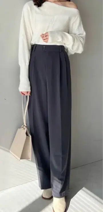 허리 버튼 컬러 와이드 팬츠