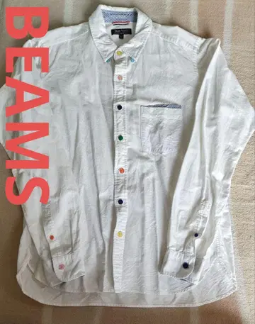 BEAMS HEART 컬러풀 버튼 긴팔 화이트 셔츠 L