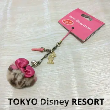 디즈니 미니 스트랩 레오파드 무늬 퍼 브라운 핑크 리본