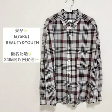 새상품급 6(roku) BEAUTY&YOUTH 시어 체크 긴팔 셔츠