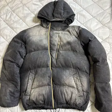 그레이 다운 자켓 후드 부착