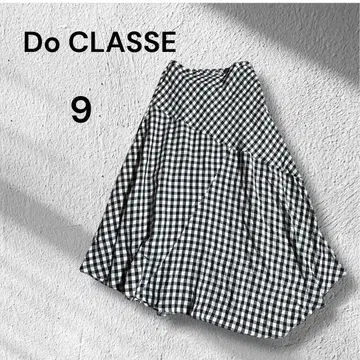 Do CLASSE 플레어 롱 스커트 비대칭 화이트 블랙 체크 사이즈 9