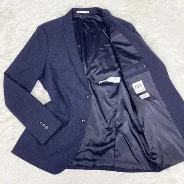 [ 빅 사이즈 ] ZARA 자라 네이비 글렌체크 패턴 테일러드 자켓