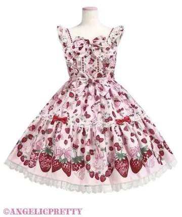 angelic pretty 오메카시 Berry 오버롤 스커트 핑크