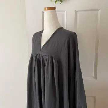 면린넨 V넥 원피스 L 사이즈/차콜 그레이 handmade