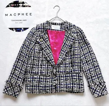 MACPHEE 맥피 트위드 노카라 체크 자켓 38
