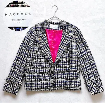 MACPHEE 맥피 트위드 노카라 체크 자켓 38