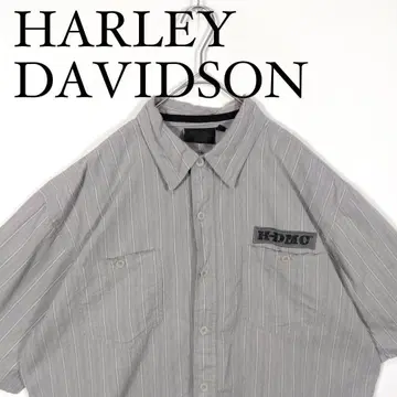 HARLEY DAVIDSON 스트라이프 셔츠 반팔 버튼 다운 그레이 L