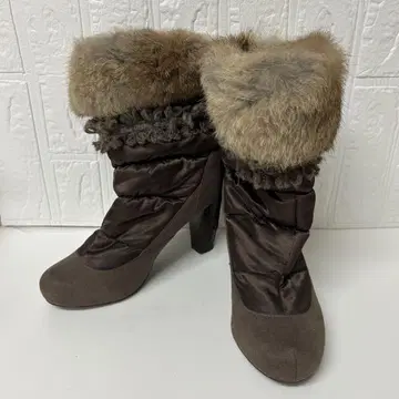 한정판 인하 퍼 숏부츠 브라운 리본 스웨이드 나일론