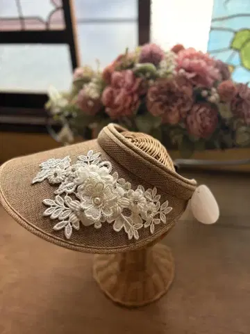 베이지 선바이저 엘레강트 STYLE 레이스가 멋져요