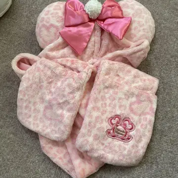 미키 귀 달린 레오파드 무늬 플리스 모자