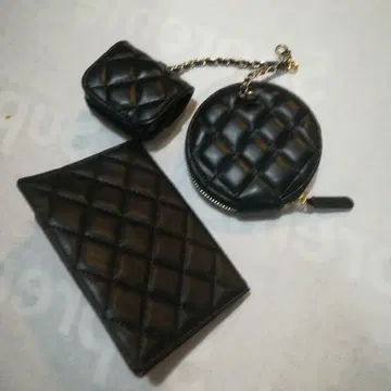 블랙 퀼팅 코인 케이스 여권 케이스