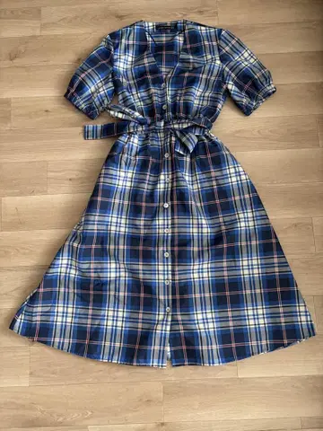 [ 새상품급 ] ZARA 롱 체크 원피스 A라인 플레어 허리 마크