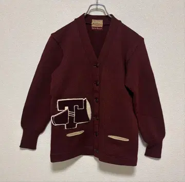 vintage 레터드 가디건 칼리지 버건디 구제 의류