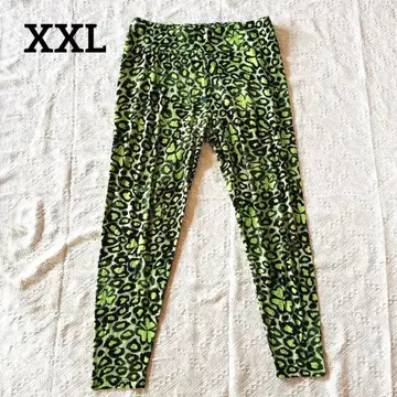[ XXL ] 여성용 그린 레오파드 무늬 레깅스 팬츠 화려한 무늬