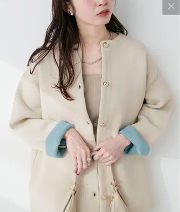 natural couture 배색 플레이팅 폴리 니트 가디건